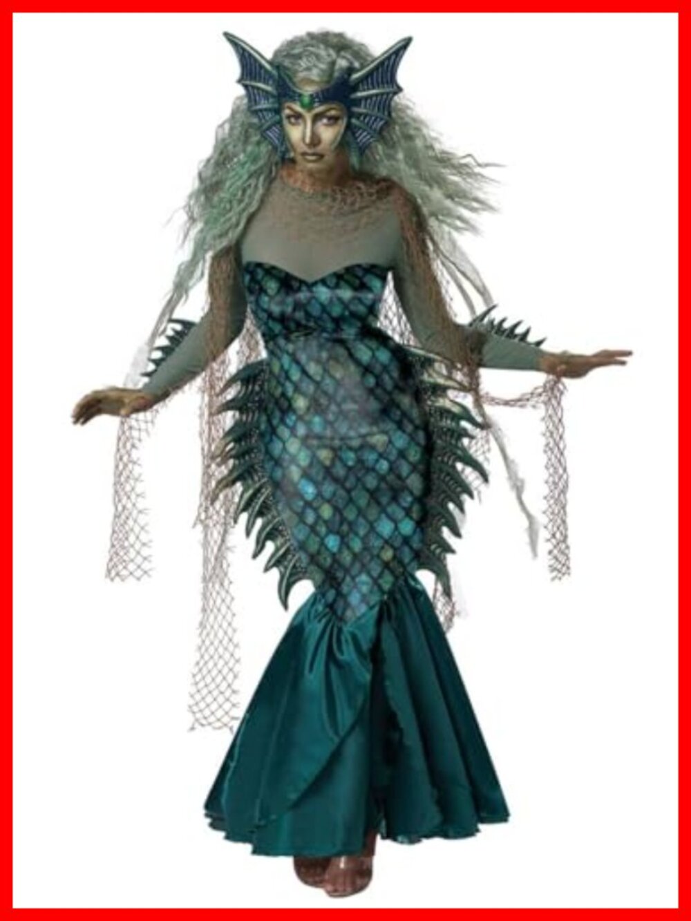 Dark Sea Siren Costume Dress Headpiece Shoulder Drapes Halloween